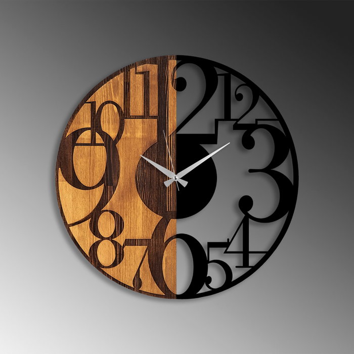 Wallity Reloj de pared Numbers en Nogal y Negro
